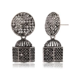 Earrings for Women Traditional Silver AZ838-OXidised Jhumka Set | German Silver Chand Baliyan & Jhumkas Earrings | Birthday & Anniversary Gift -AZ838-OX-ER33