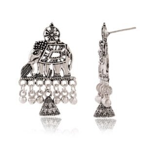Women's Indian Traditional AZ838-OXidised Silver Earrings For Women | Elephent Design Jumki Wedding Wear